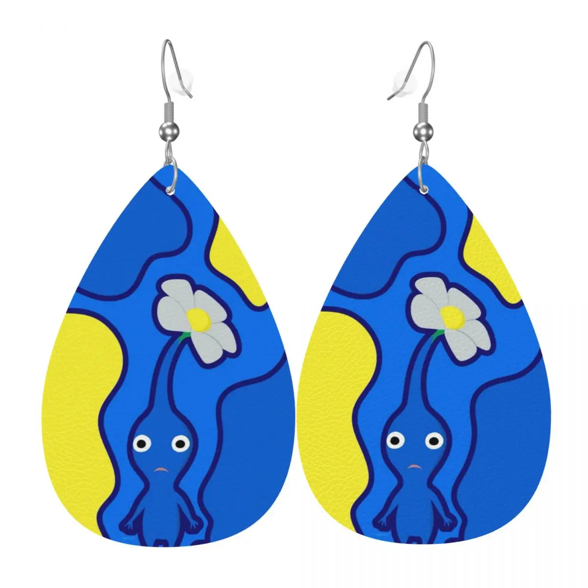 Custom Drop Dangle Earrings Pikmins Blue Wallpaper Leather Teardrop Earrings Video Game PVC Leather for Gifts Dainty Jewelry