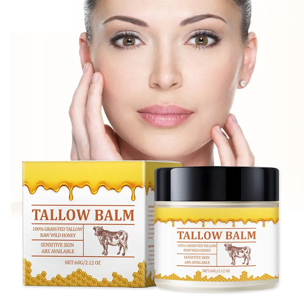 Beef Tallow Paste For Skin Care, 60g Beef Neck Balm, Grass Fed Tallow Wild Honey, Face And Body Whipped Moisturizer For All D8y8