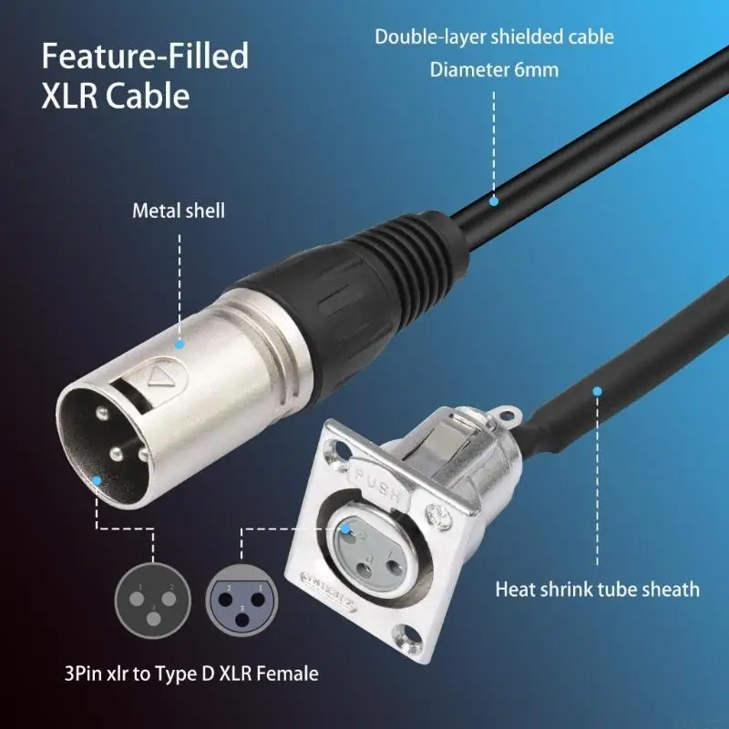 B03F 3Pin Chassis Adapter 3Pin Male To D Type Female 0.6M Low Interferences For Broadcast Studio Use