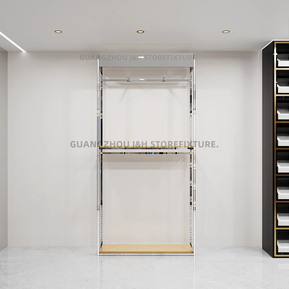 

Custom.Custom .Custom.Clothing Store Rolling Garment Display Rack Floor Standing Double Hanging Rods Hangers Modern Stainless St