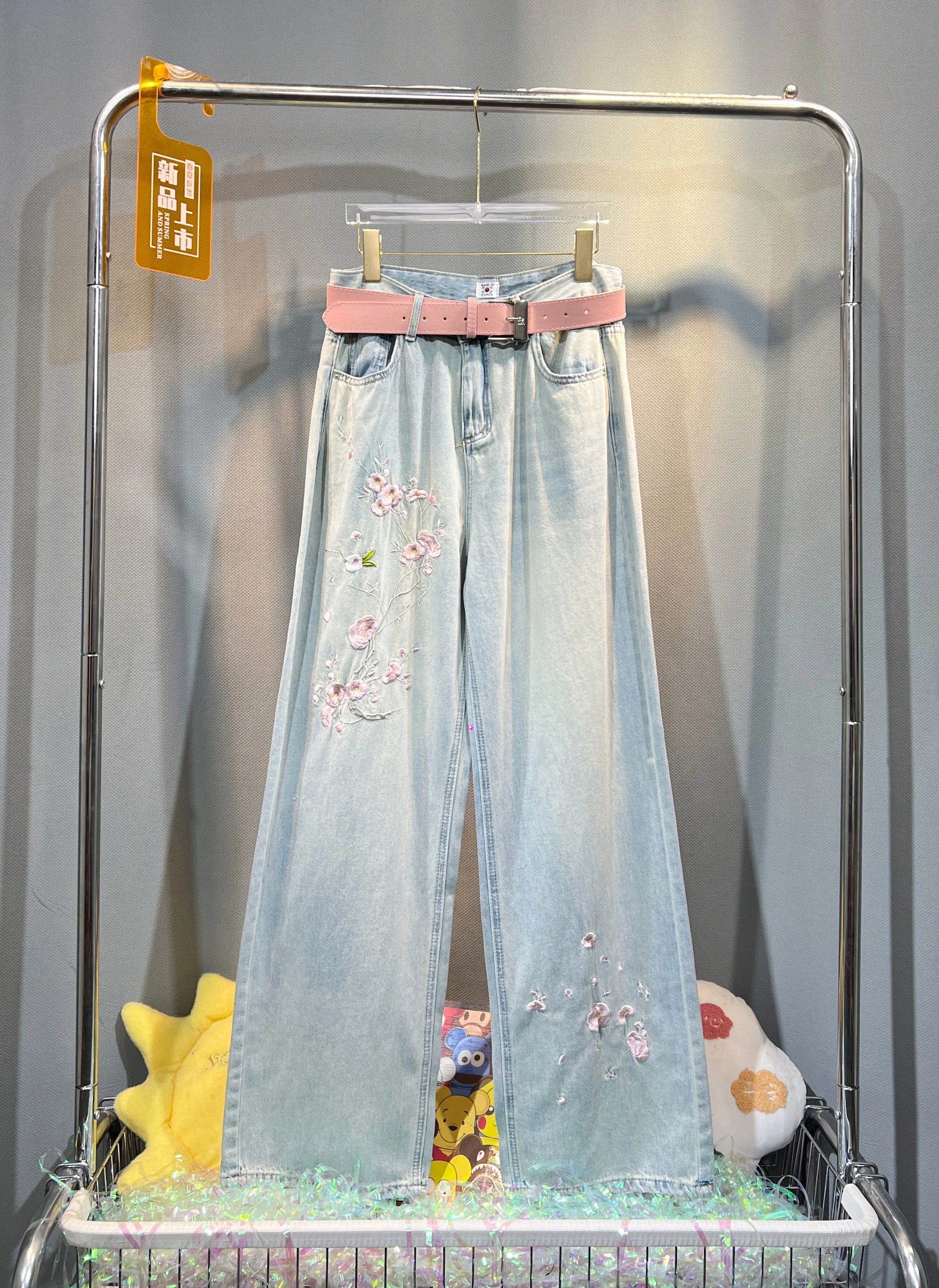 2024 New Spring Summer Flower Embroidery Women Denim Pants All-match Loose Wide Leg Jeans Mopping Floor Casual Long Trousers