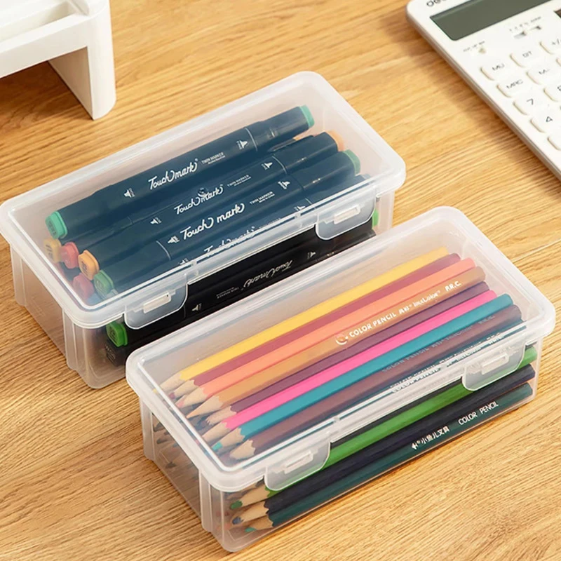1PC Transparent Pencil Case Sketch Plastic Pencil Case Storage Case Pencil Case Large Capacity Tool Box Card Makeup Storage Box