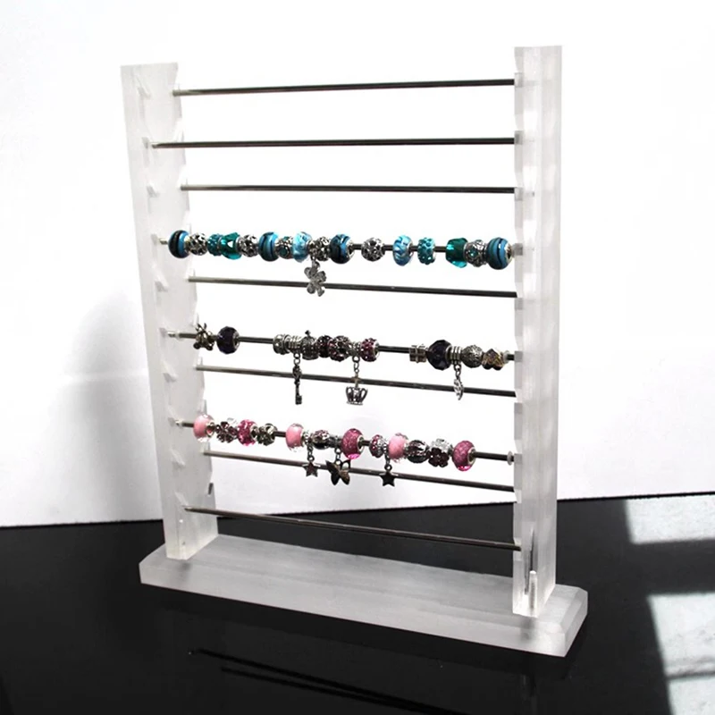 Imagem -06 - Sólido Acrílico Rondelles Rack para Pandora Beads Display Pulseira Europeia Titular Organizador de Jóias Pulseira Stand Charme Showcase Branco e Claro