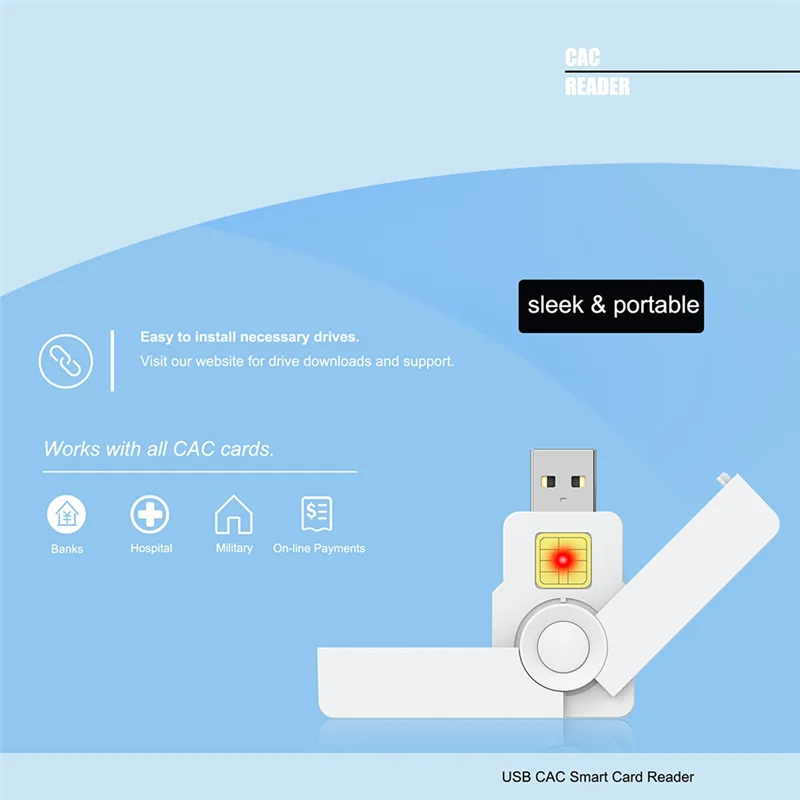 A13E-CAC 카드 리더 USB C 스마트 접이식 DOD 타입 C 공통 접근 세금 신고 SIM/ID/은행 카드 리더 (휴대폰/노트북용)