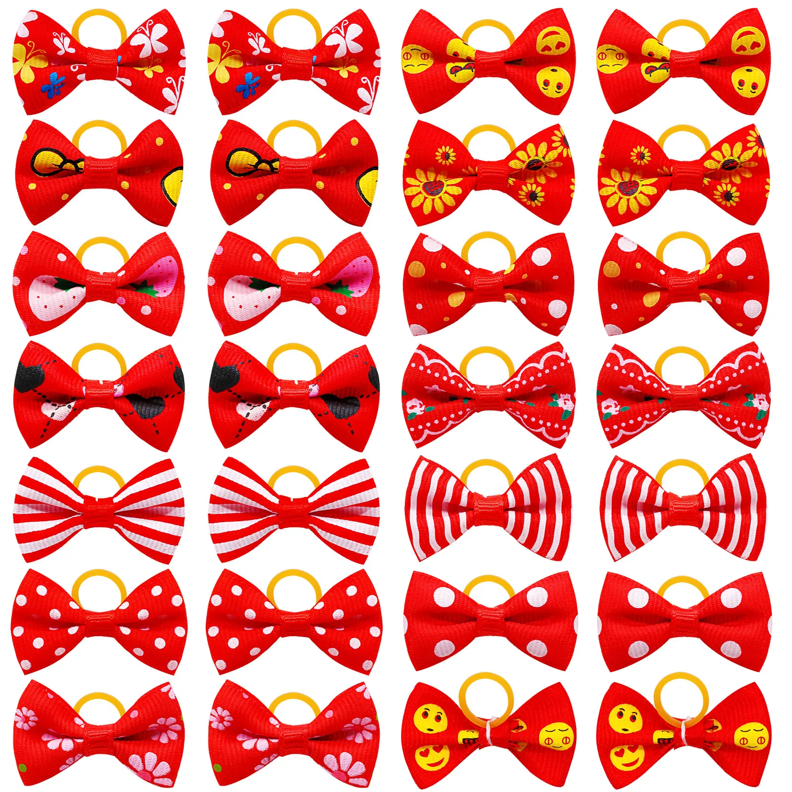 30PCS Red Series Pet Dog Hair Bows Doggy Bows with Rubber Bands Smile Face Pet Product Dog Hair Accessories