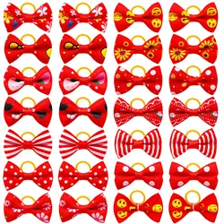 30PCS Red Series Pet Dog Hair Bows Doggy Bows with Rubber Bands Smile Face Pet Product Dog Hair Accessories