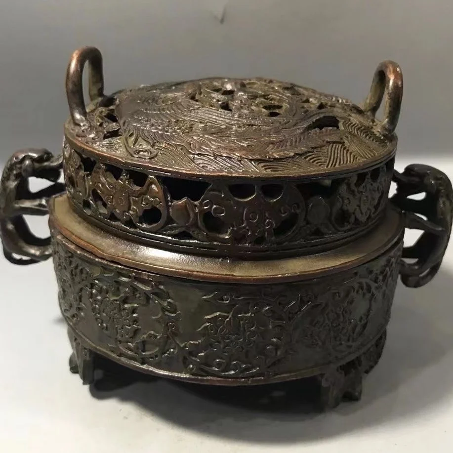 

Antique bronze incense burner, copper gilt, Dragon and Phoenix, smoker, aromatherapy stove