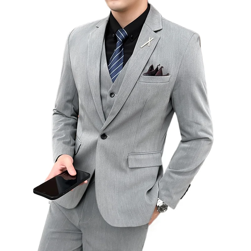 Mens Suits (Blazer+ Vest + Pants) Men\'s Fashion Business Korean Version Slim-fit Wedding Professional Wear Gentleman Dress 5XL