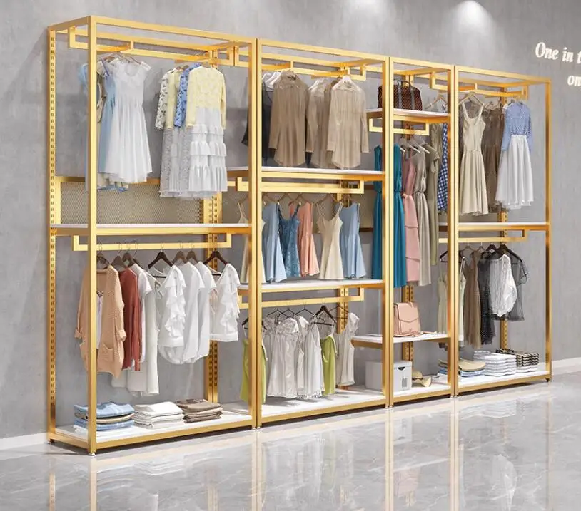 Clothing store display rack, men\'s and women\'s clothing store shelves, adjustable clothing rack, wall hanging clothes rack