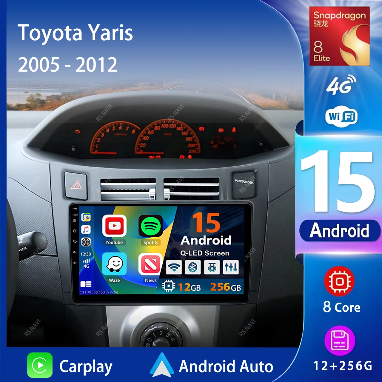 

Android 15 Car radio Navigation Multimedia Player For Toyota Yaris 2005 - 2012 Carplay Auto Stereo video GPS 2 din DSP WIFI+4G