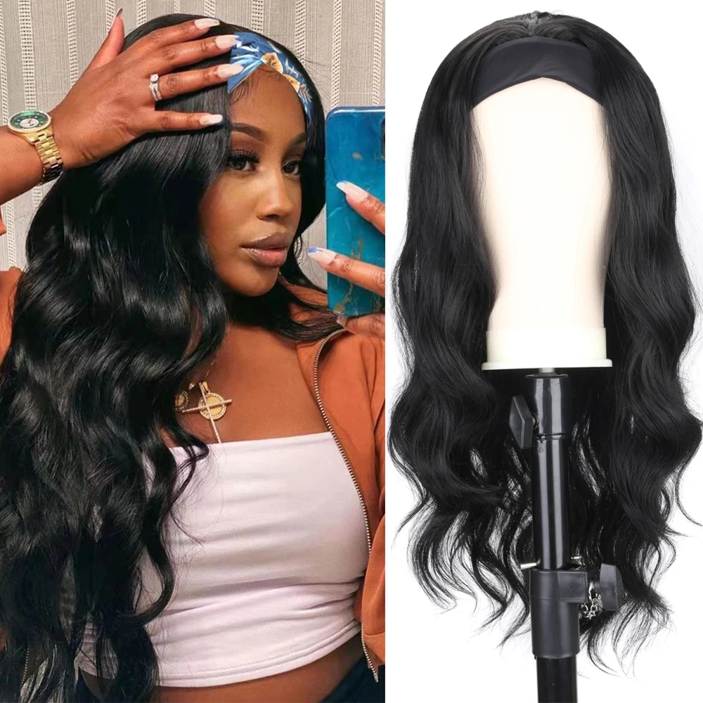 Headband Wig Long Body Wave Women\'s Headband Wig for Women Black Blonde 613 Synthetic Hair Woman Wigs Female