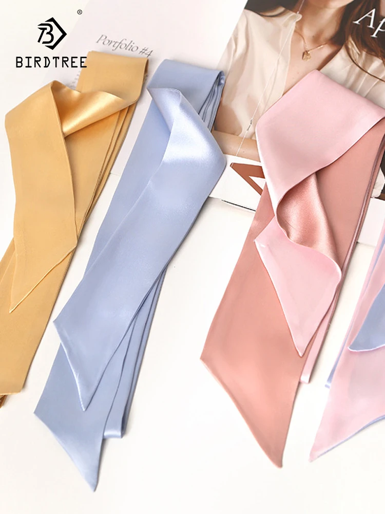 

Birdtree, 19 мм 100% настоящий элегантный шарф, 107/140 см однотонный, подарки для мам, французская лента для сумок, шарфы на лямках, лето осень A48312QC