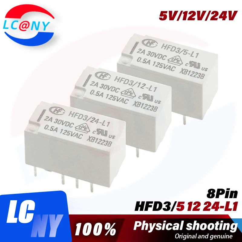 5Pcs HF Relay HFD3-5 12 24-L1 HFD3-5-L1 HFD3-12-L1 HFD3-24-L1 2A 5V 12V 24V 8pin Replaceable TX2 -5 12 24V Signal relay