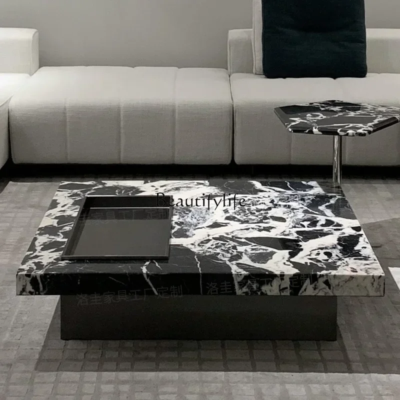 

New Natural marble coffee table Italian minimalist living room high-end black luxury stone coffee table