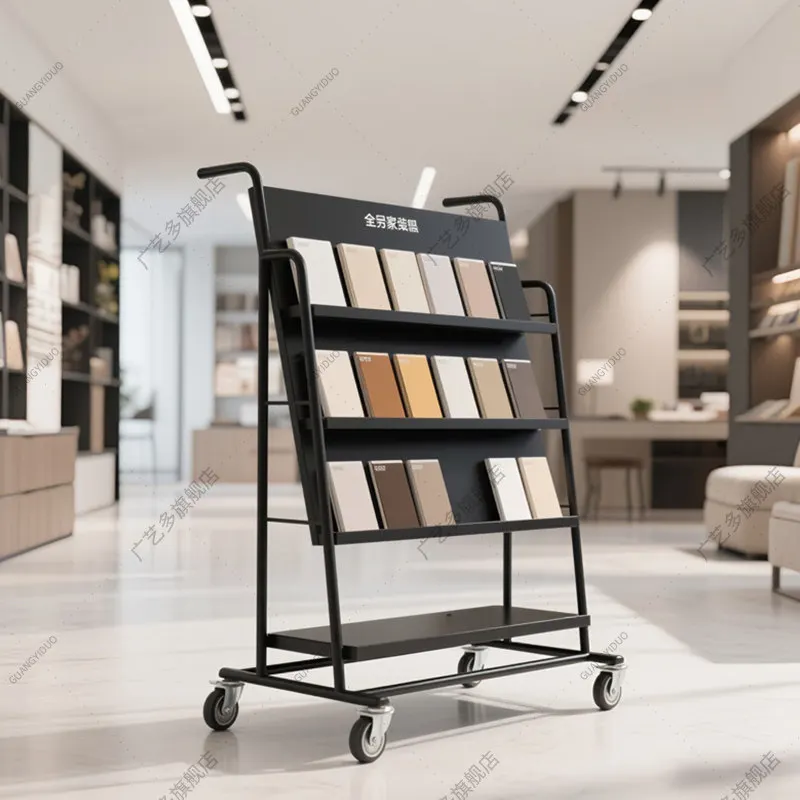 Cabinet Door Panel Display Rack Stone Marble Tile Display Rack Wood Floor with Pulley Color Board  Cart Rack