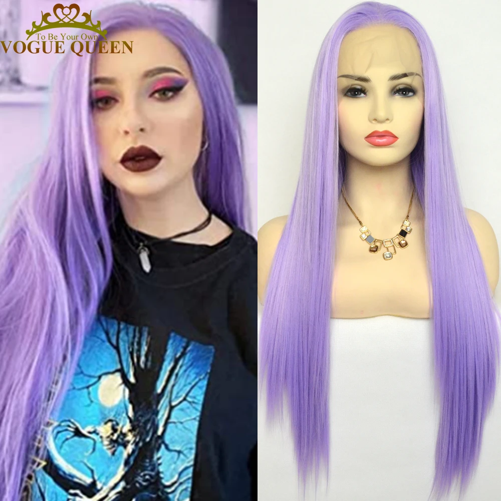

Voguequeen Light Purple Synthetic Lace Front Straight Wig Heat Resistant Fiber Cosplay Wig For Women