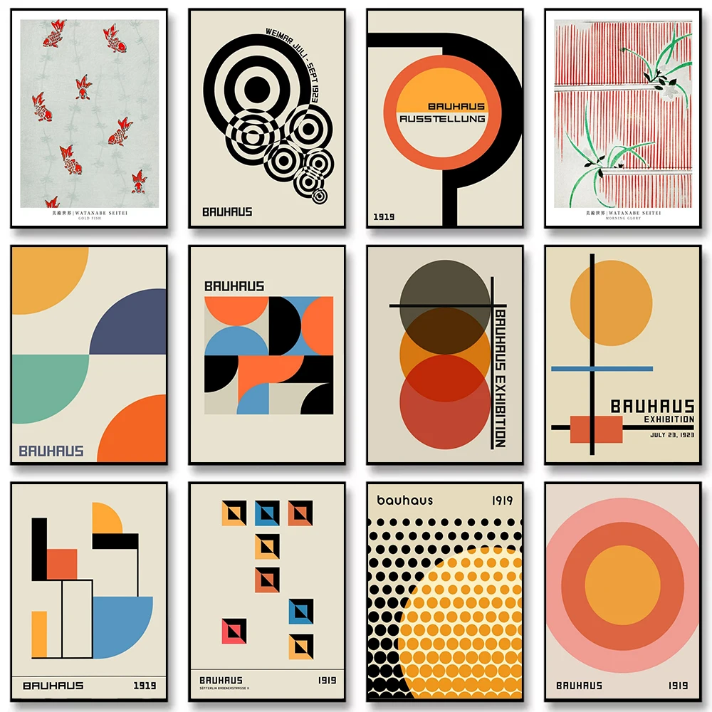 Bauhaus Abstract Geometry Puzzle Exhibition Century Polka Dots Canvas Painting Wall Art Poster Picture Home Decor Mural Cuadros
