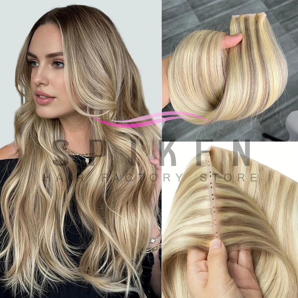 Double Inject XO Hole Weft Human Hair Invisible Twin Tabs PU Weft Real Human Hair Micro Loop Weft Hair Bundles 8Colors Available
