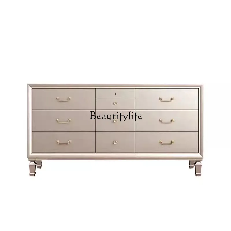 

European Entry Lux Style Antique Champagne Gold Simple Storage Cabinet American Retro Bedroom Locker of Bed End