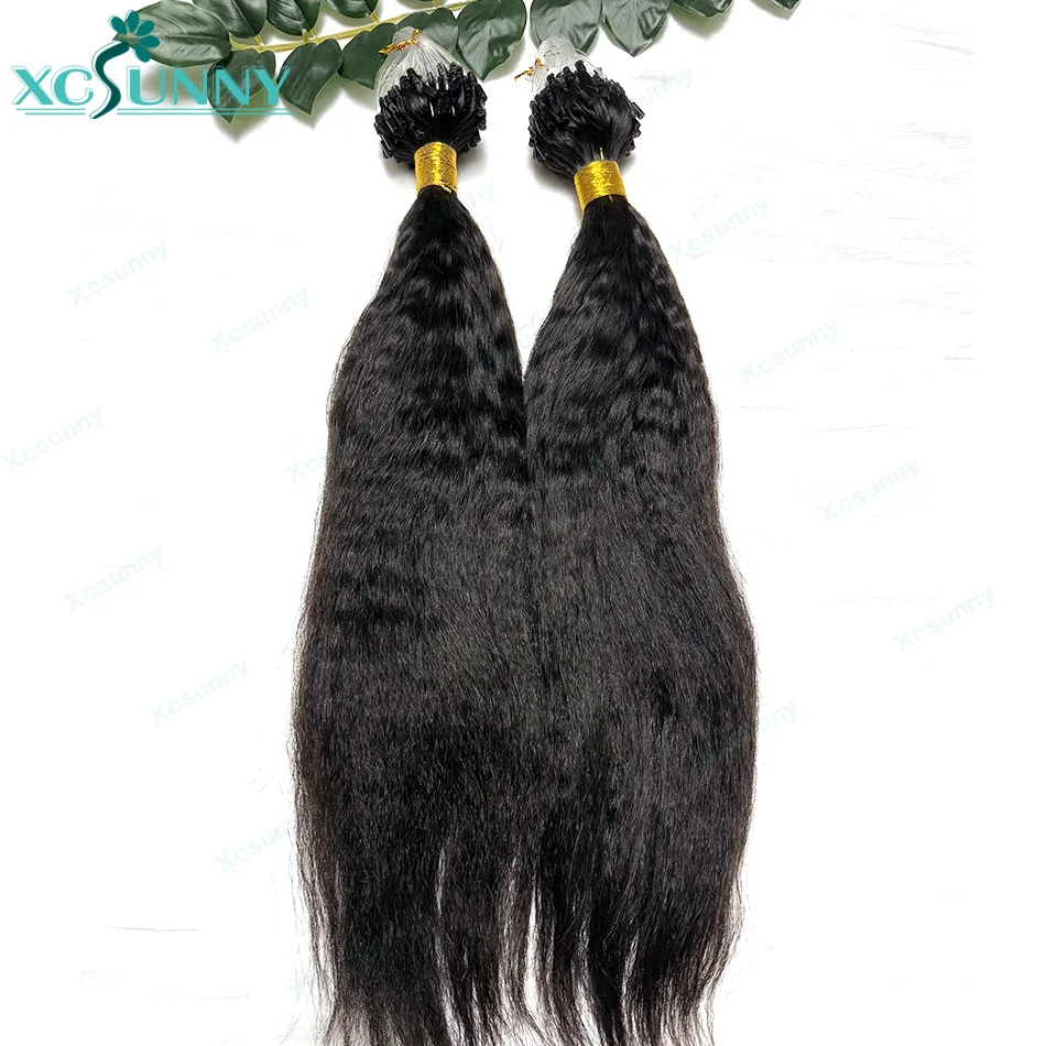 غريب مستقيم وصلات شعر ميكرولينك الشعر البشري للنساء السود Microloop ميكرورينج حلقة وصلات شعر غريب