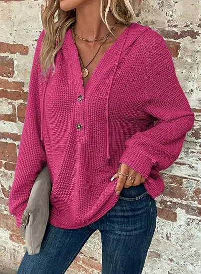 سترة نسائية بغطاء للرأس وأكمام طويلة محبوكة كاجوال ملابس رياضية كاجوال برقبة على شكل حرف V برباط وأزرار مريحة ومسامية وعصرية #5