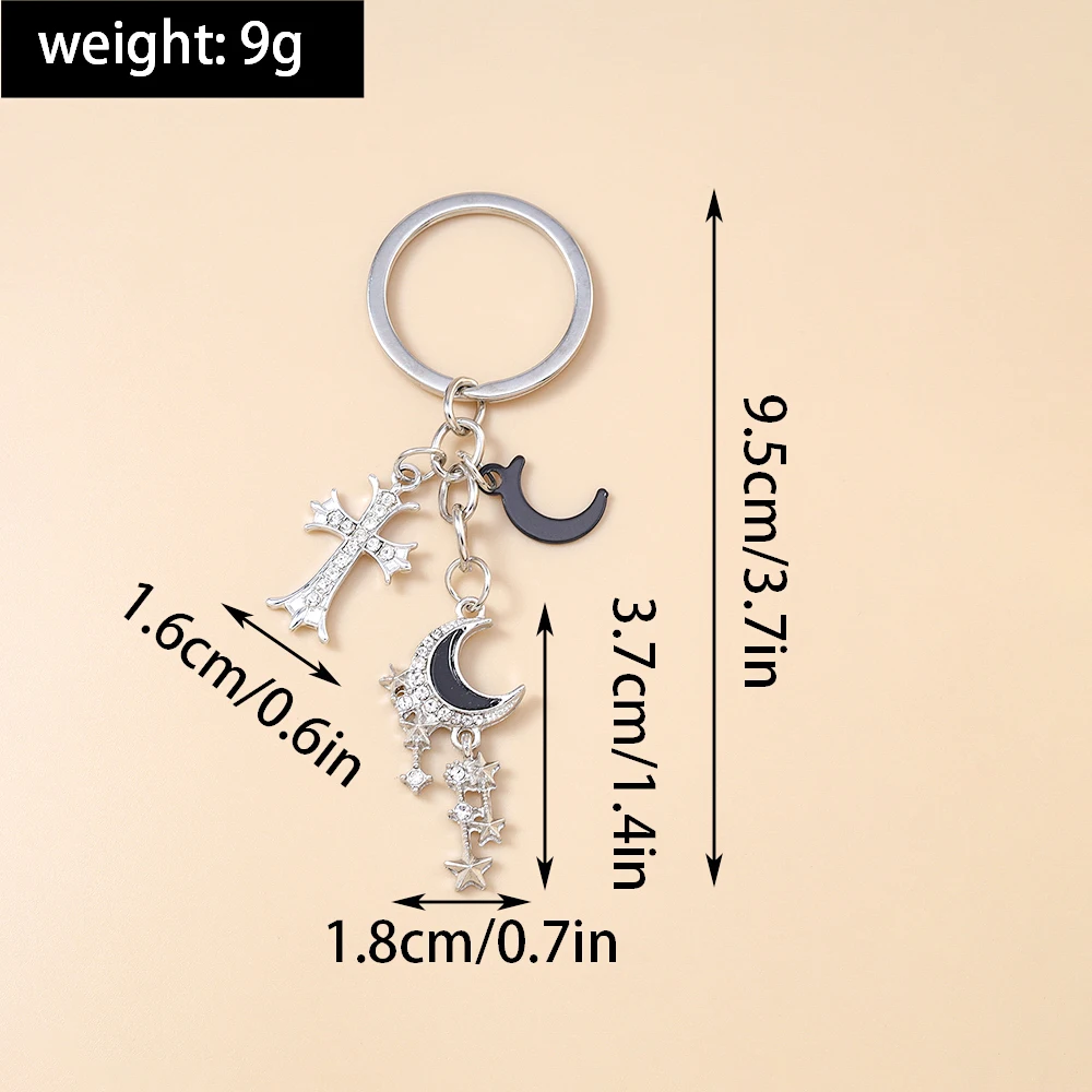Delicate Y2K Crystal Star Moon Keychain Cross Key Ring Pendants for Women Girls Handbag Decor DIY Handmade Jewelry Gifts