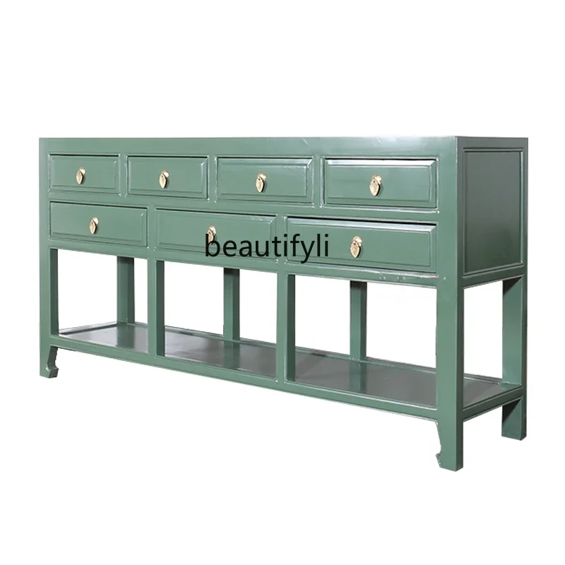 

New Chinese Style Multi-Drawer Sideboard Cabinet Elm Entrance Foyer Painted Lacquer Storage Drawer Cabinet