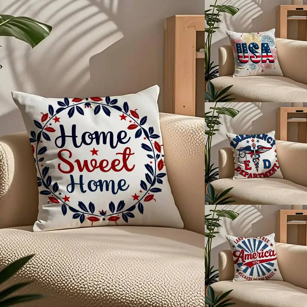 

American I-Independence Day Pillow Case Comfort Sofa Bed Silky Elegant Invisible Zipper Custom Decorative Cushion Cover