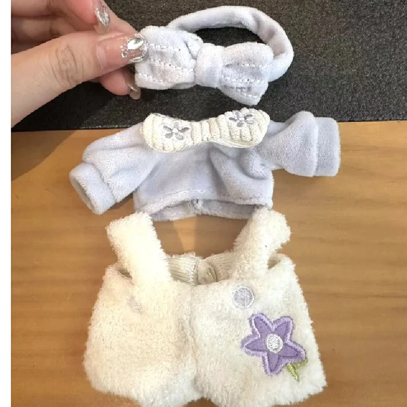 Plush Doll Clothes 2024 New Cute Lazy Pajama Set Flower Embroidery Soft Flannel Outfit For Linabell Fox Plush Pendant Dress Up
