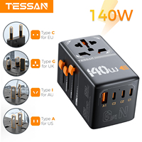 TESSAN 65W/100W/140W GaN Universal Travel Adapter With USB & Type-C All-in-1 Adapter Fast Charger EU/UK/USA/AUS Plug for Travel