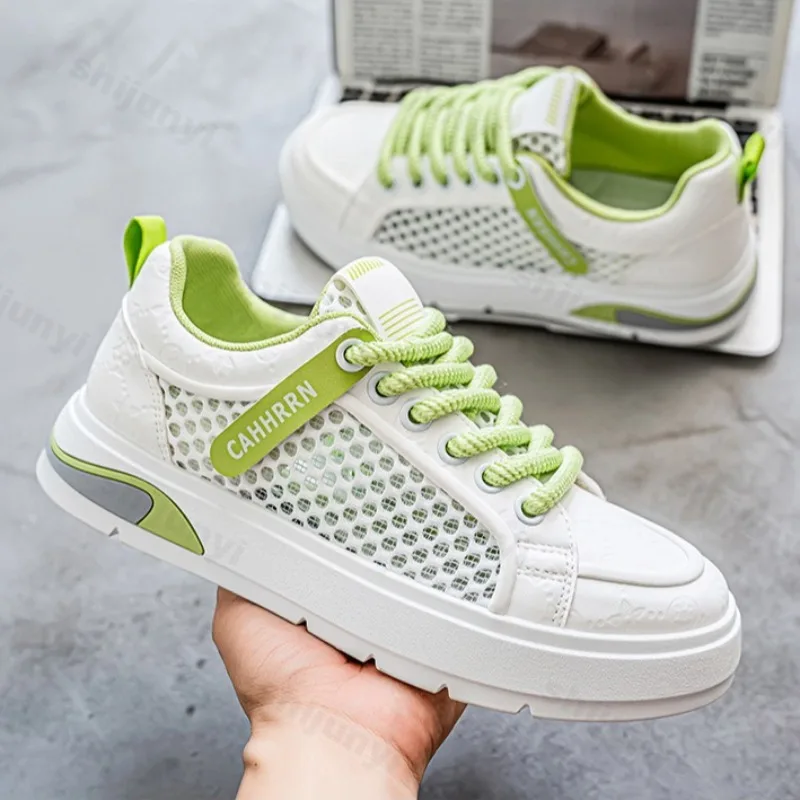 

2025 Summer Color Blocked Fashion Trend Casual Sports Shoes Mesh Hollow Breathable Thick Soled Shoes Comfortable Chunky sneakers