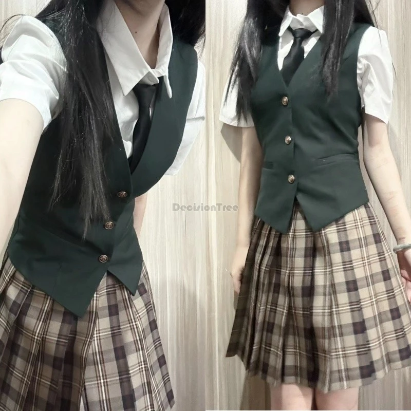 conjunto-de-uniforme-escolar-de-primavera-2026-para-mujer-camisa-blanca-de-manga-corta-chaleco-falda-y-corbata-conjunto-de-4-piezas-uniforme-jk-de-moda-para-ninas