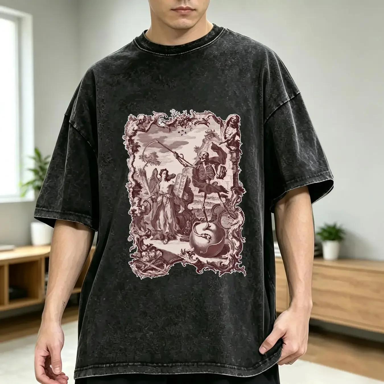 washed T Shirt NEW LIMITED Memento Mori Skeleton Angels Deaths Goth Witchy S 3XL vintage Washed designer clothes graphic