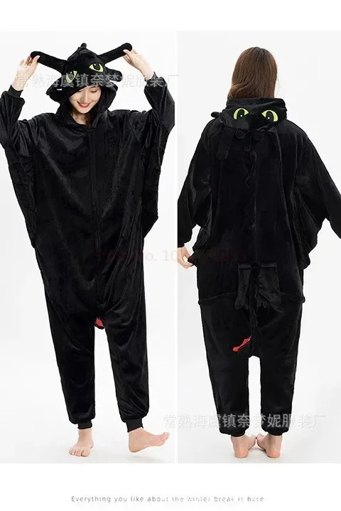 Black Animal Kigurumi Adults Onesies Women Men Pajamas Halloween Costumes Cosplay Jumpsuit Birthday Christmas Gift Toys