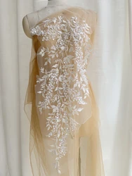 Off White Forest Leaf Beaded Glitter Lace, Large Flowers, Wedding Dress DIY, Large Stick, RS2552