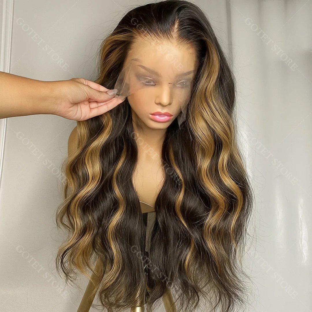 30 32 بوصة الملونة تسليط الضوء على خصلات الشعر المستعار الإنسان البرازيلي الجسم موجة FB/27 الدانتيل الجبهة الباروكات للنساء 13x4Hd شعر مستعار شفاف #1