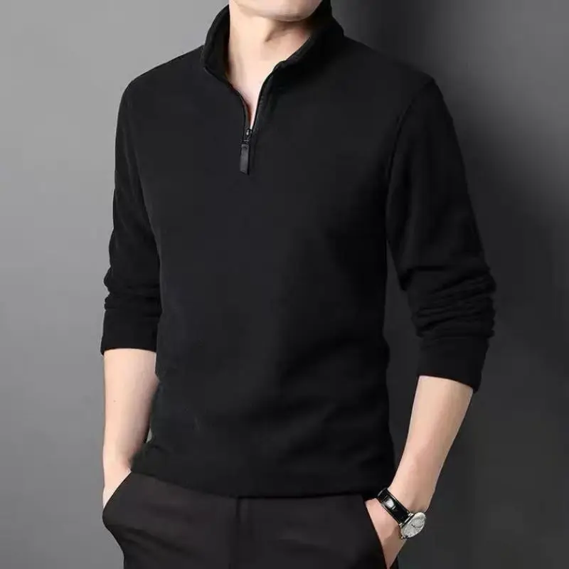 2023 New Autumn and Winter Fashion Men's Half High Neck Zipper Trendy Brand Thickened Warm Long Sleeved Fleece Pullover Sweater