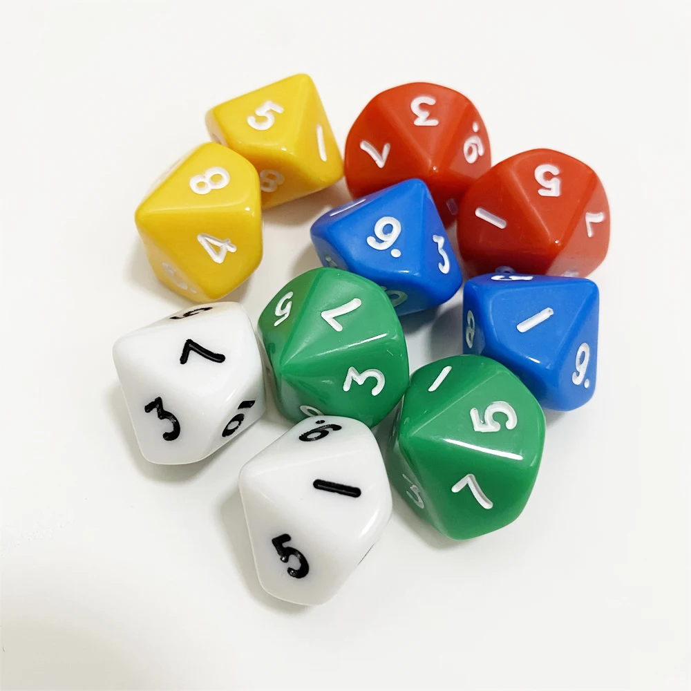 10PCS Multi Solid Color 16mm D10 1-10 Digital Dice For Board Game Ten Sided Dice Accessories