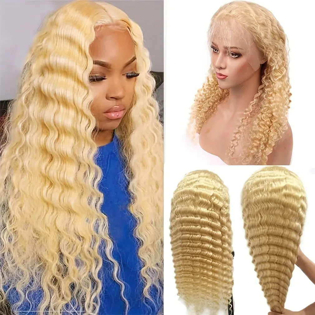 13x4 Lace Forehead Human Hair Wig 180% 613 Blonde  Deep Wave Blonde 20 36 Inch Glueless Curly Hair 150% Women Human Hair Wigs