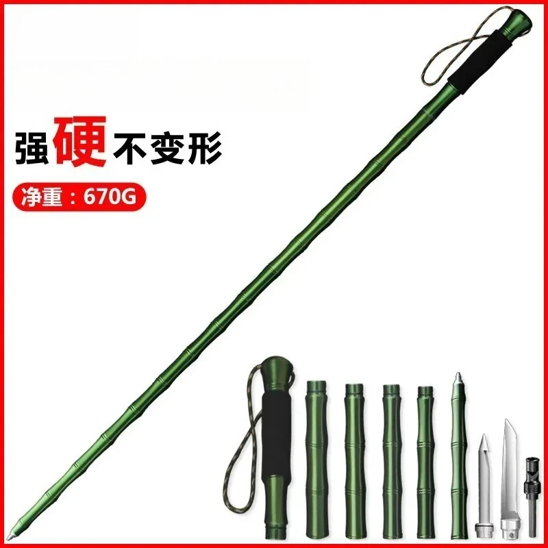 Aluminum Alloy Mountaineering Cane Outdoor Camping Cane Folding Multifunctional Retractable Self-Defense Cane