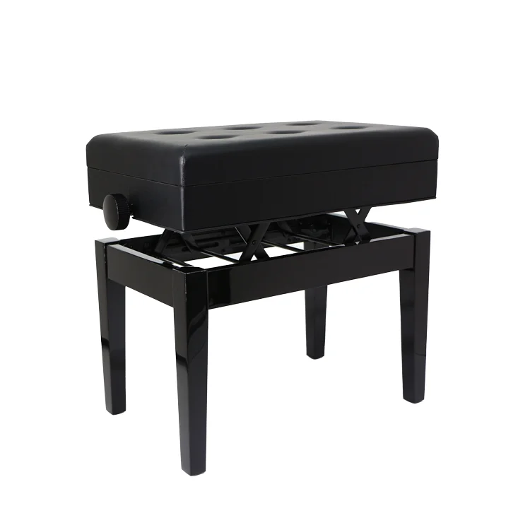 

Hooqu High Quality Adjustable Single Keyboard Stool B-311 With Padded Cushion Wooden Lifting Piano Stool With Bookcase