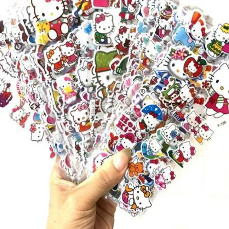 Hot 1/6/12 Sheets Bubble Stickers 3D Hello Kitty Cat Classic Toys Scrapbook Strawberry For Kids Gift Reward Notebook Stickers