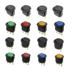 1Pcs 12V 220V Led Switch 16A 12V Dot Light switch Power Switchs Car Button Lights ON/OFF 3pin Round Rocker Switch KCD1 20mm