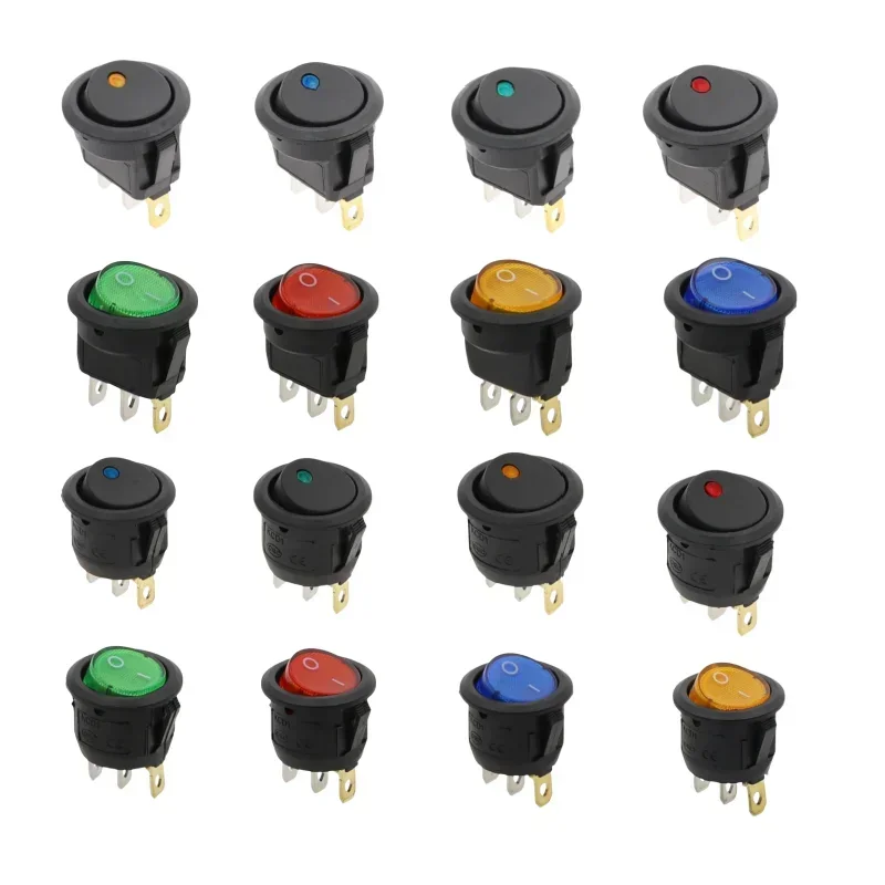 1szt 12V 220V Led Switch 16A 12V Dot Light Switch Power Switches Przycisk samochodowy ON/OFF 3pin Okrągły przełącznik kołyskowy KCD1 20mm