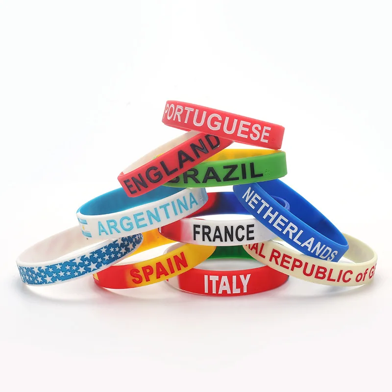 2PCS Sports Silicone Bracelet Engrave Country Flag Wristbands Men Women Rubber Band Argentina France Brazil Fashion Accessories