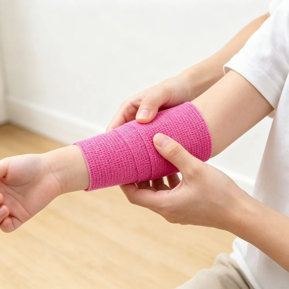 Self‑Adhesive Cohesive Bandage, 5cm X 4.5m Breathable Non‑Woven Elastic Sports Tape for Wrist Ankle, Pet Leg Wrap, Pink, 1 Roll