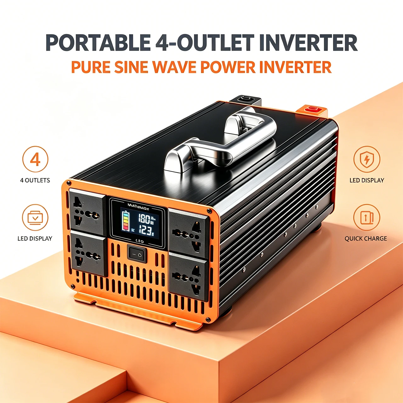 Inverter Pure Sine Wave 4000W  5000W  6000W 12000W DC 12V/24V to AC 220V Voltage Transfer Converter  50hz Portable four-socket