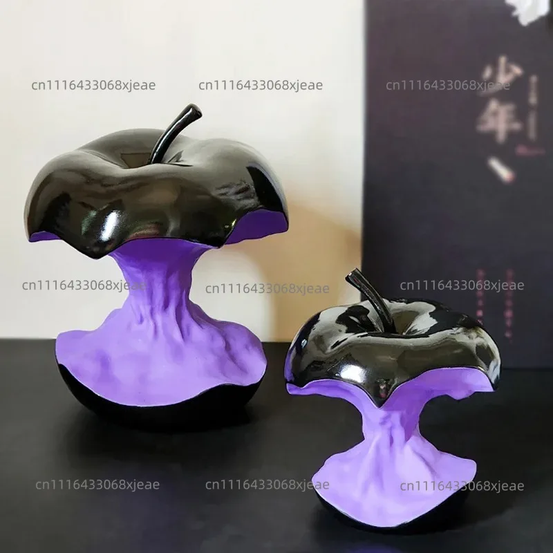 Apple artwork, silver plated fruit statue, resin crafts, desktop decoration, room aesthetics