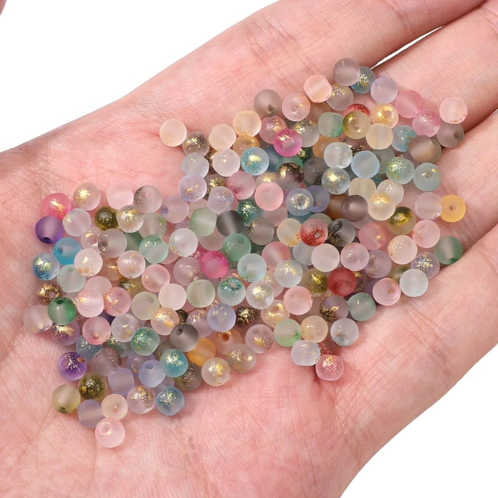100/500Pcs 4mm Frosted Gold Splattered Glass Rice Beads Loose Beads for Handmade Jewelry DIY Bracelet Necklace Material