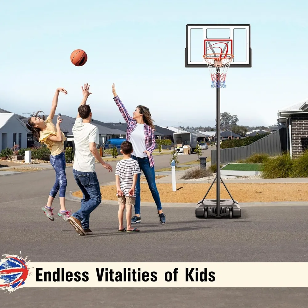 طوق كرة سلة محمول بطول 10 أقدام للأطفال والشباب والكبار مع لوحة خلفية مقاس 44 بوصة - هدف محكمة متين وقابل للتعديل